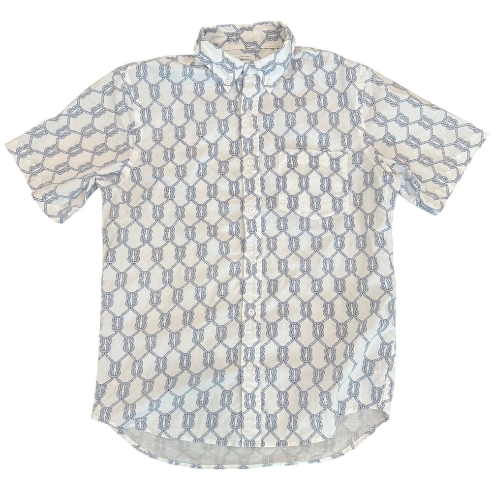 Old Navy The Classic Slim Fit White Blue Nautical Rope Print Button Front Shirt